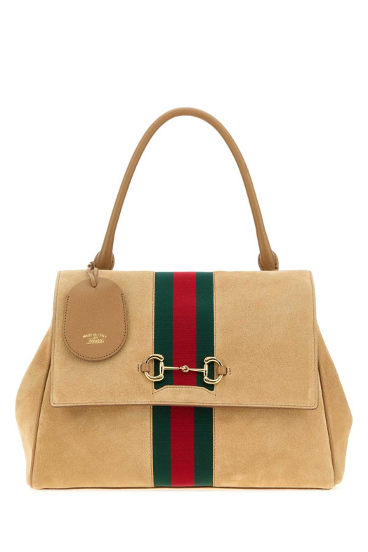 Бежевая замшевая сумка среднего размера Paparazzo от GUCCI (875018AAGIR)