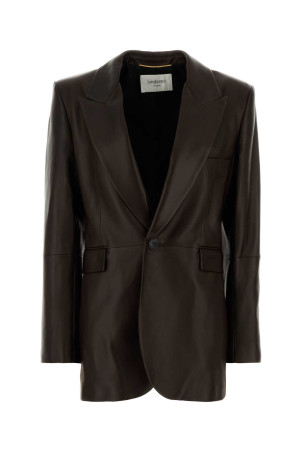 Chocolate leather blazer SAINT LAURENT (A007L2Y5OA2)