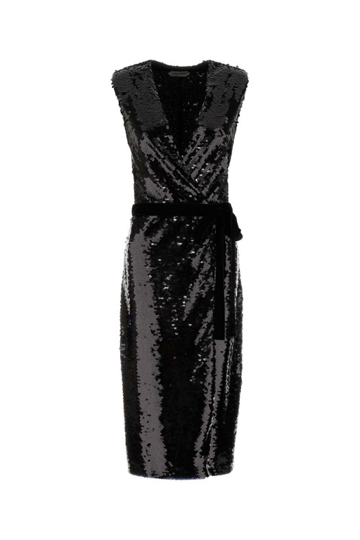 Платье из крепа с украшениями, чёрное, ALBERTA FERRETTI (A04495145)