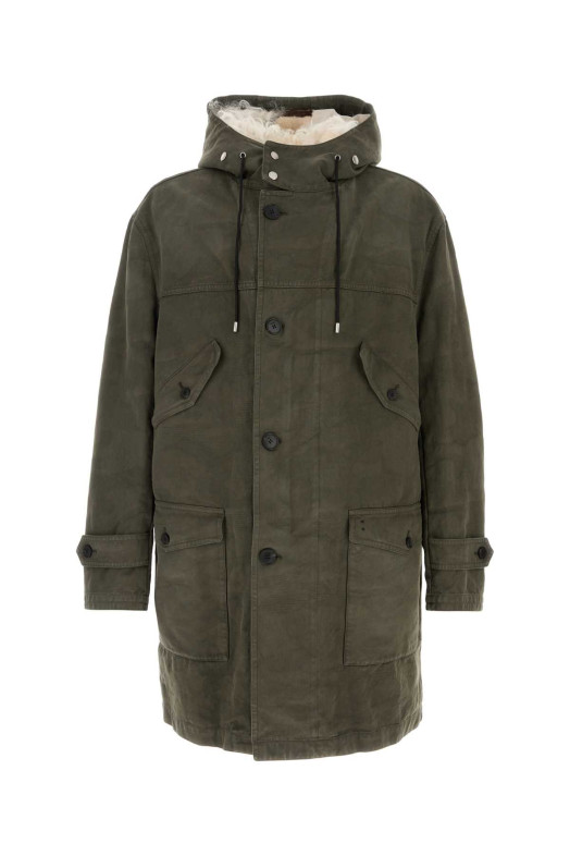 Army green cotton parka coat FENDI (FF0870AME7)