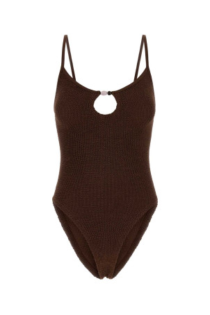 Chocolate stretch nylon Mia swimsuit HUNZA G (MIABEADEDSWIMM)