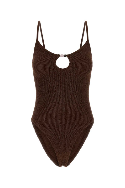 Chocolate stretch nylon Mia swimsuit HUNZA G (MIABEADEDSWIMM)
