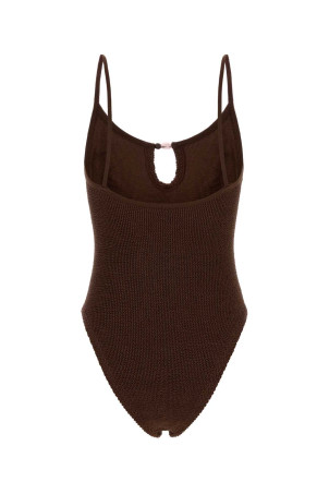 Chocolate stretch nylon Mia swimsuit HUNZA G (MIABEADEDSWIMM)
