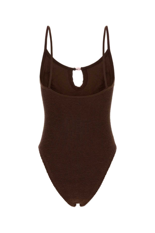 Chocolate stretch nylon Mia swimsuit HUNZA G (MIABEADEDSWIMM)