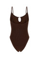 Chocolate stretch nylon Mia swimsuit HUNZA G (MIABEADEDSWIMM)