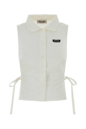 White cotton blend shirt Black MIU MIU (MK2041SOOO163M)