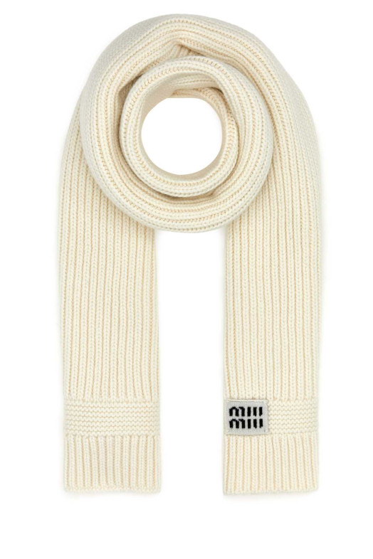 White wool blend scarf Black MIU MIU (5FS0482F8S)