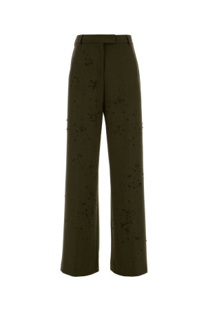 Olive green stretch gabardine palazzo pant DES PHEMMES (D314WD)