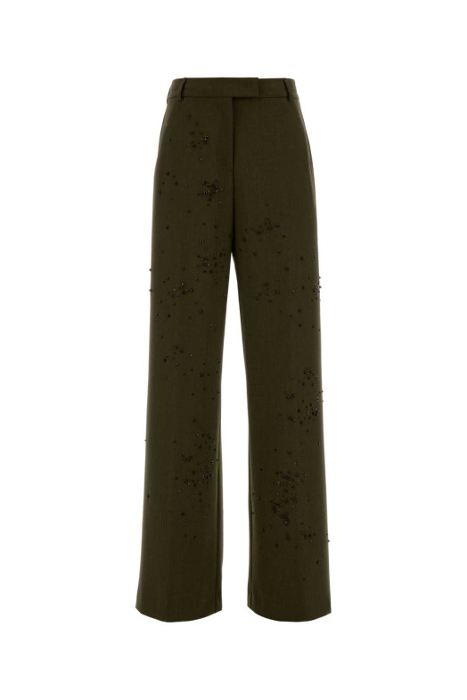 Olive green stretch gabardine palazzo pant DES PHEMMES (D314WD)
