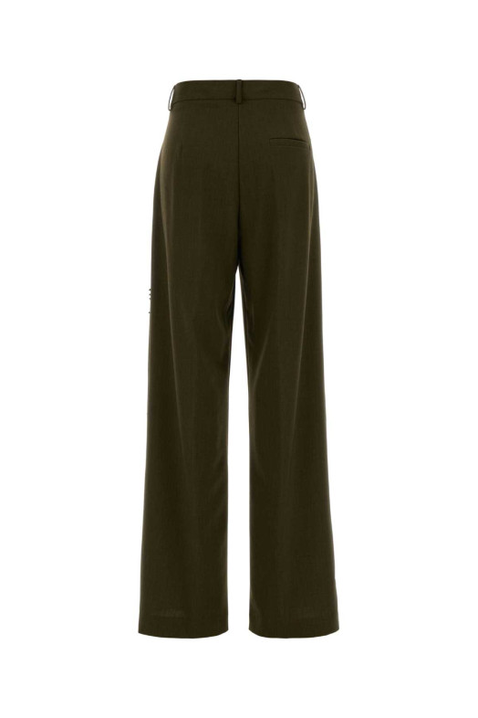 Olive green stretch gabardine palazzo pant DES PHEMMES (D314WD)