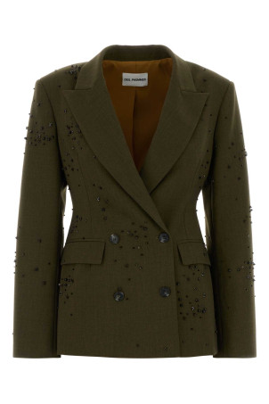 Olive green stretch gabardine blazer DES PHEMMES (D616WD)