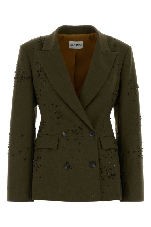 Olive green stretch gabardine blazer DES PHEMMES (D616WD)