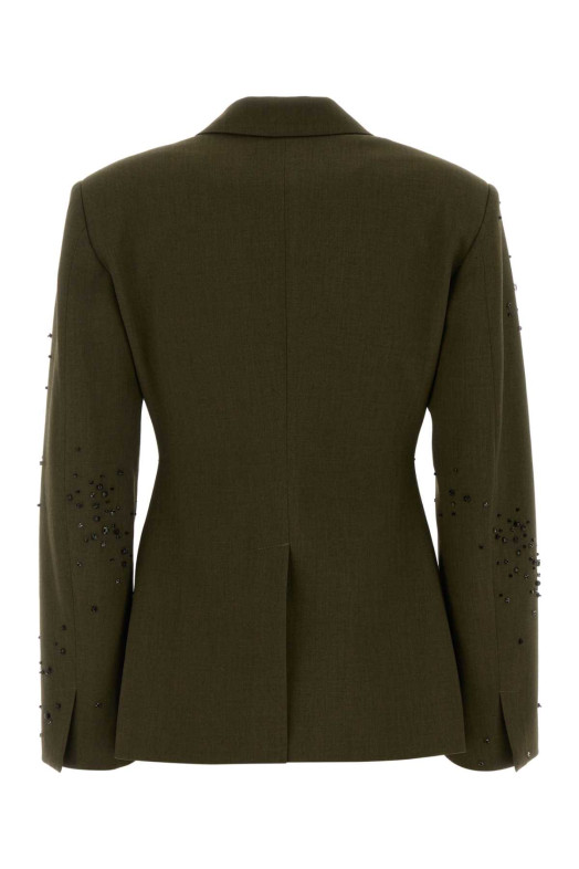 Olive green stretch gabardine blazer DES PHEMMES (D616WD)