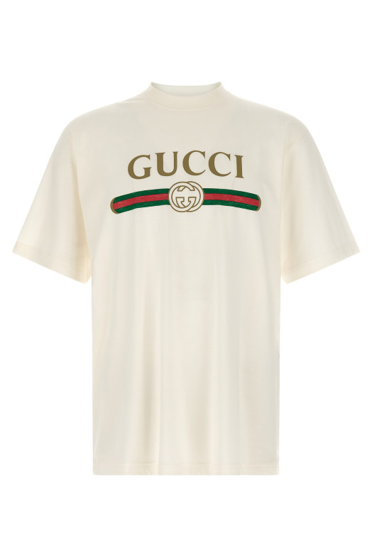 'Gucci Web' print T-shirt with 'Incrocio GG' White