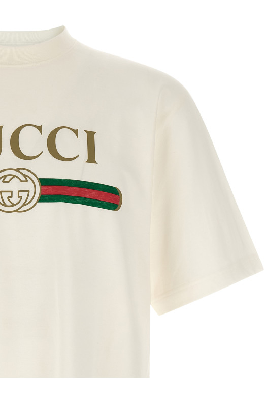 'Gucci Web' print T-shirt with 'Incrocio GG' White