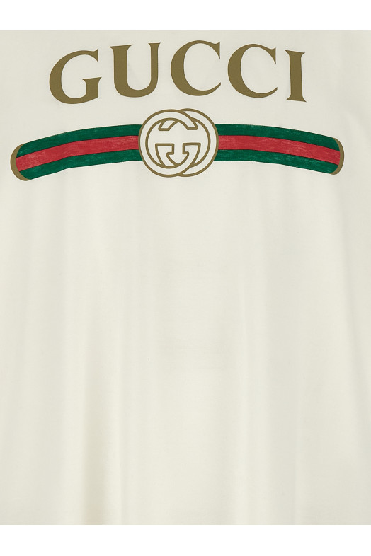 'Gucci Web' print T-shirt with 'Incrocio GG' White