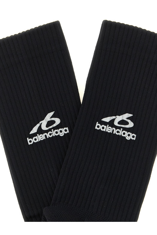Носки с ребристой текстурой и логотипом, чёрные BALENCIAGA A001PP4E4B11000
