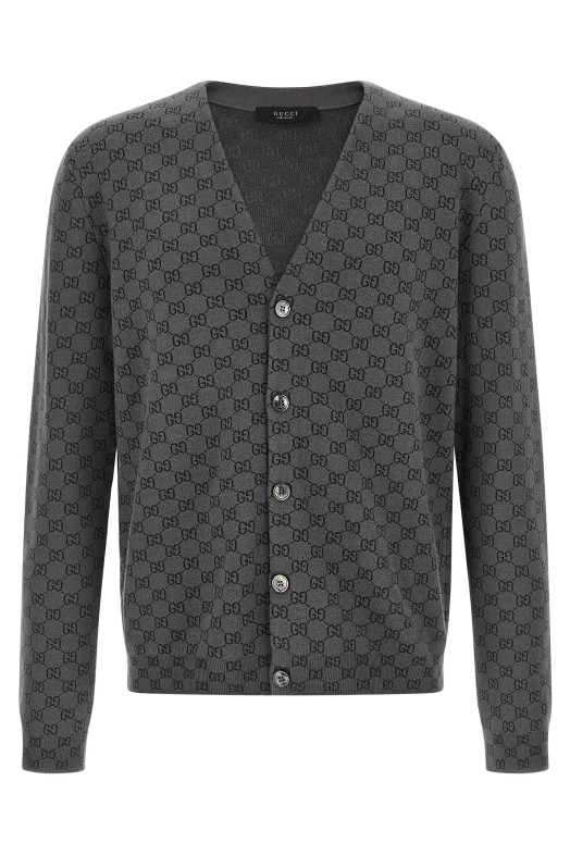 Кардиган из шерсти и шелка GG, серый GUCCI A0027KXKFMB1044