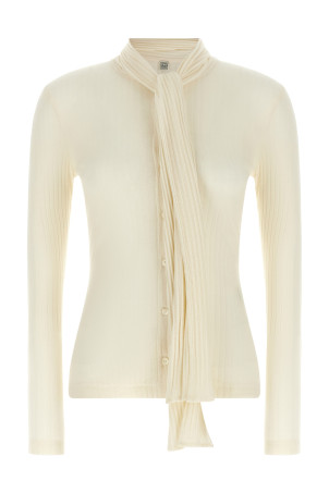 Lavallière neck cardigan White