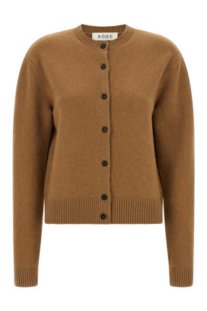 Cashmere mixed crew neck cardigan Brown