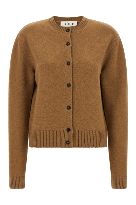 Cashmere mixed crew neck cardigan Brown