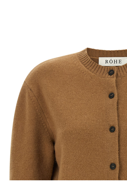 Cashmere mixed crew neck cardigan Brown