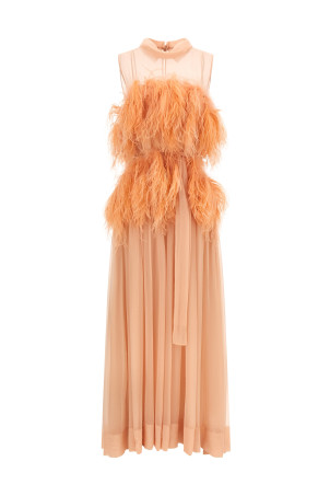 Chiffon and feather dress Pink