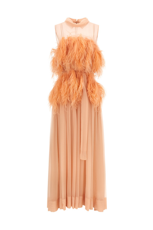Chiffon and feather dress Pink