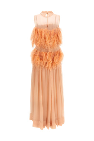 Chiffon and feather dress Pink
