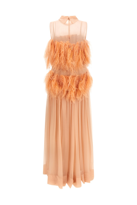 Chiffon and feather dress Pink