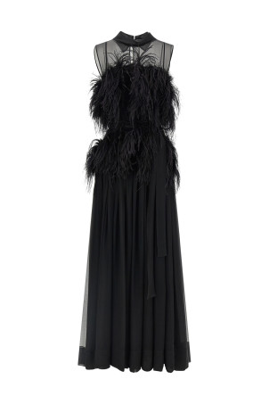 Chiffon and feather dress Black