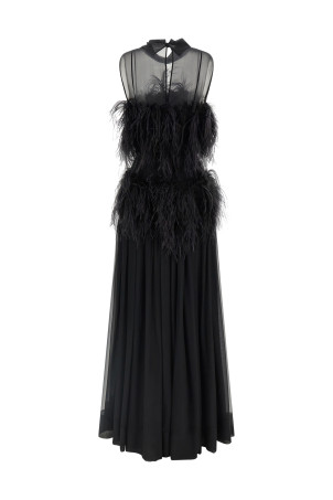 Chiffon and feather dress Black
