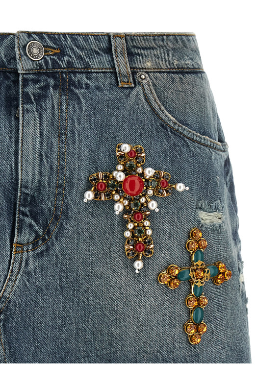 Юбка с вышивкой, синяя DOLCE & GABBANA F4C2TZG8PG5S9001