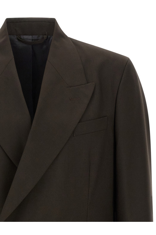 Двубортный блейзер коричневого цвета M326018DARKBROWNDRYWOOL