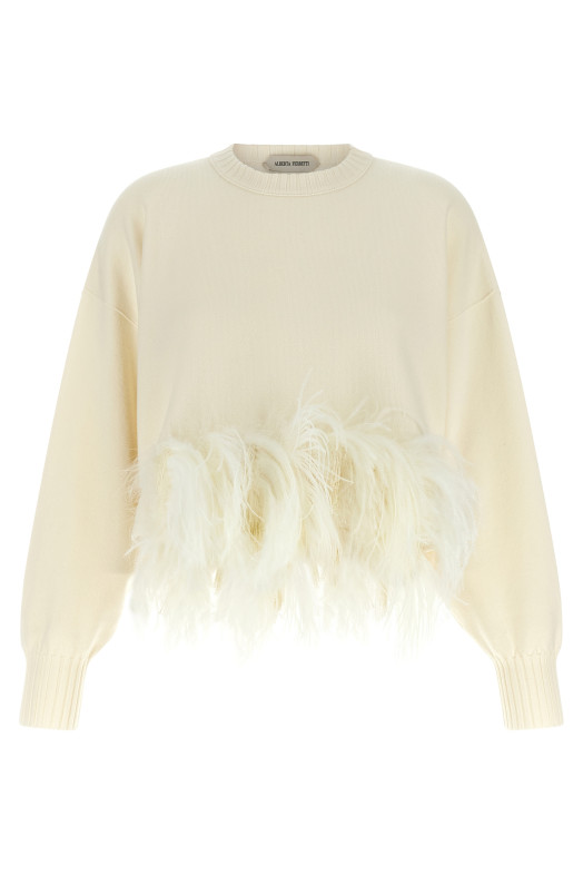Feather cropped sweater White