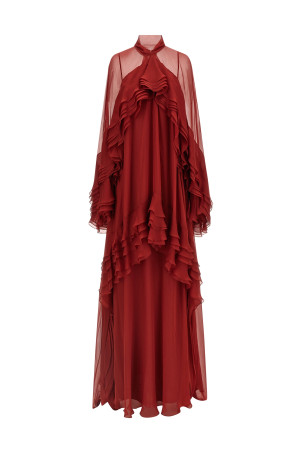 Сукня з воланами, бордового кольору ALBERTA FERRETTI A040951150117