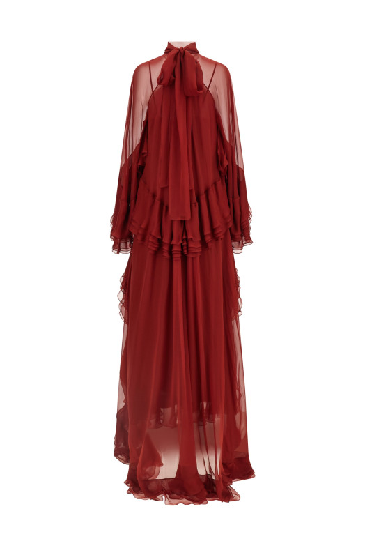 Сукня з воланами, бордового кольору ALBERTA FERRETTI A040951150117