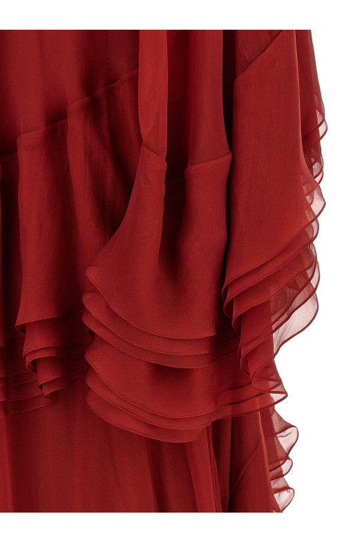 Сукня з воланами, бордового кольору ALBERTA FERRETTI A040951150117