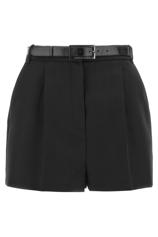 Belted wool shorts Black
