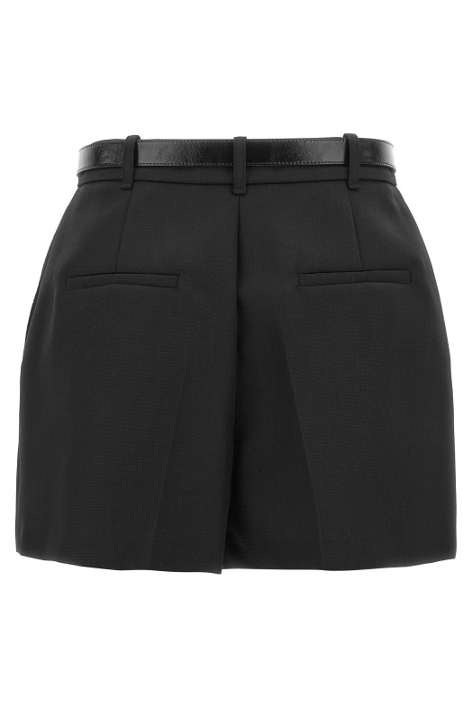 Belted wool shorts Black