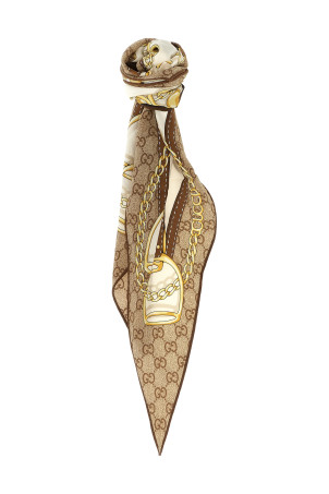 Шовковий шарф з твілової тканини, бежевий GUCCI 8749763G0059965