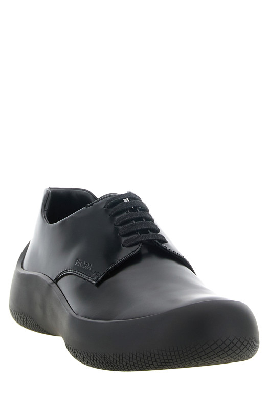 Кожаные ботинки на шнурках, чёрные PRADA 2EE497FG000055F0002