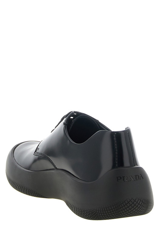 Кожаные ботинки на шнурках, чёрные PRADA 2EE497FG000055F0002