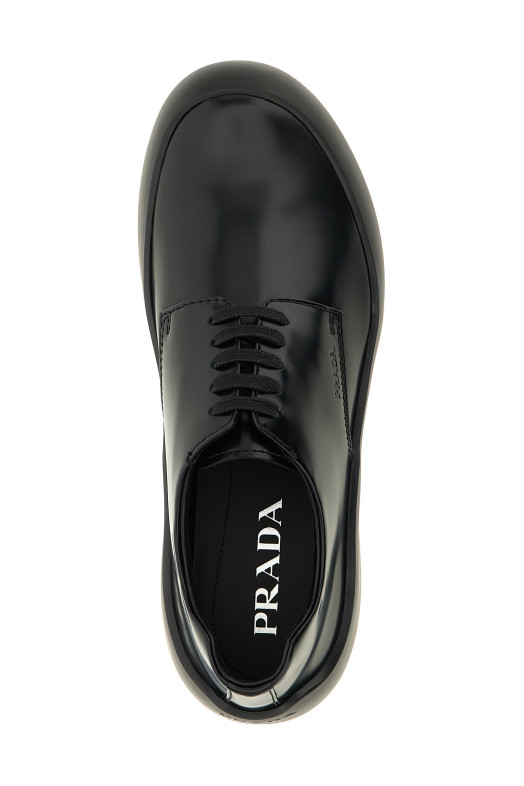 Кожаные ботинки на шнурках, чёрные PRADA 2EE497FG000055F0002