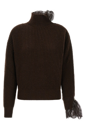 Ribbed Lace Sweater Brown
