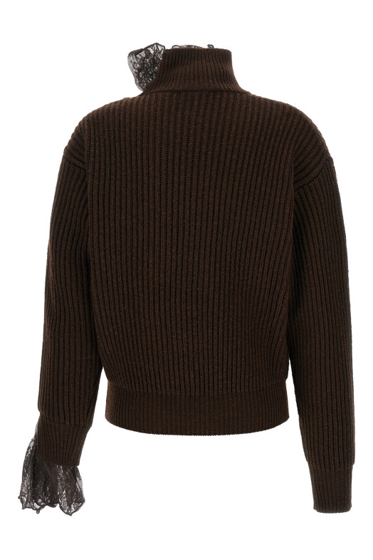 Ribbed Lace Sweater Brown