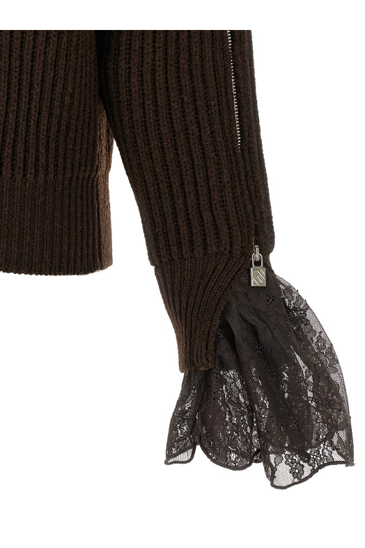 Ribbed Lace Sweater Brown