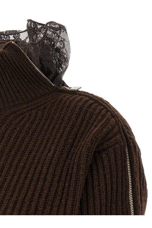 Ribbed Lace Sweater Brown