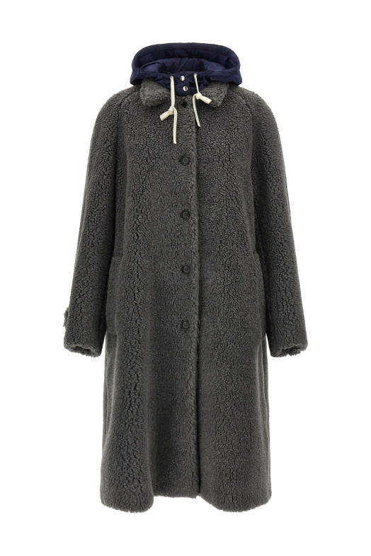 Teddy Nylon Hooded Coat Gray