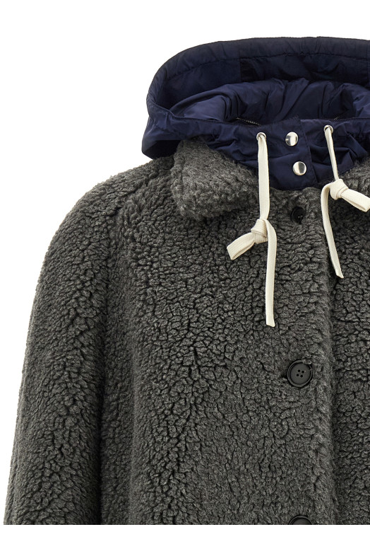 Teddy Nylon Hooded Coat Gray